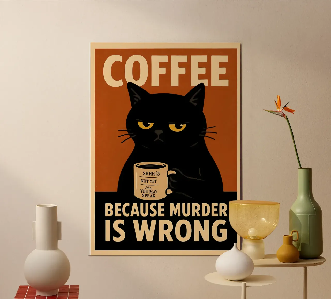 Gatto sarcastico del caffè - Poster mattutino d'epoca poster da Lootprint
