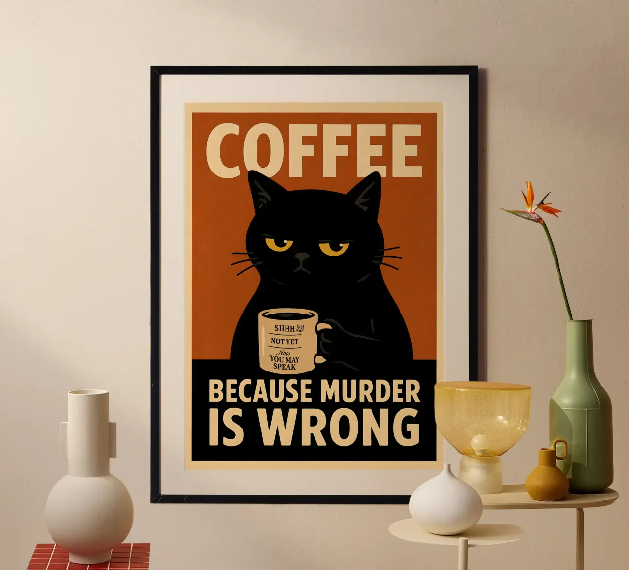 Gatto sarcastico del caffè - Poster mattutino d'epoca poster da Lootprint