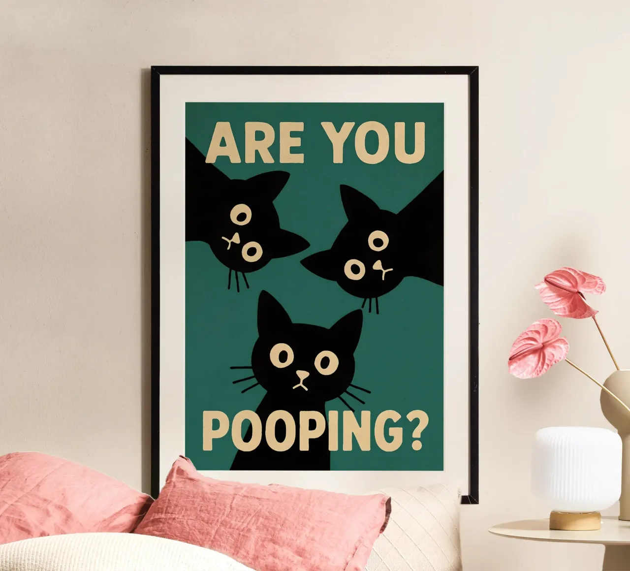 Poster gatto che fa la cacca - Poster igienico minimalista poster da Lootprint