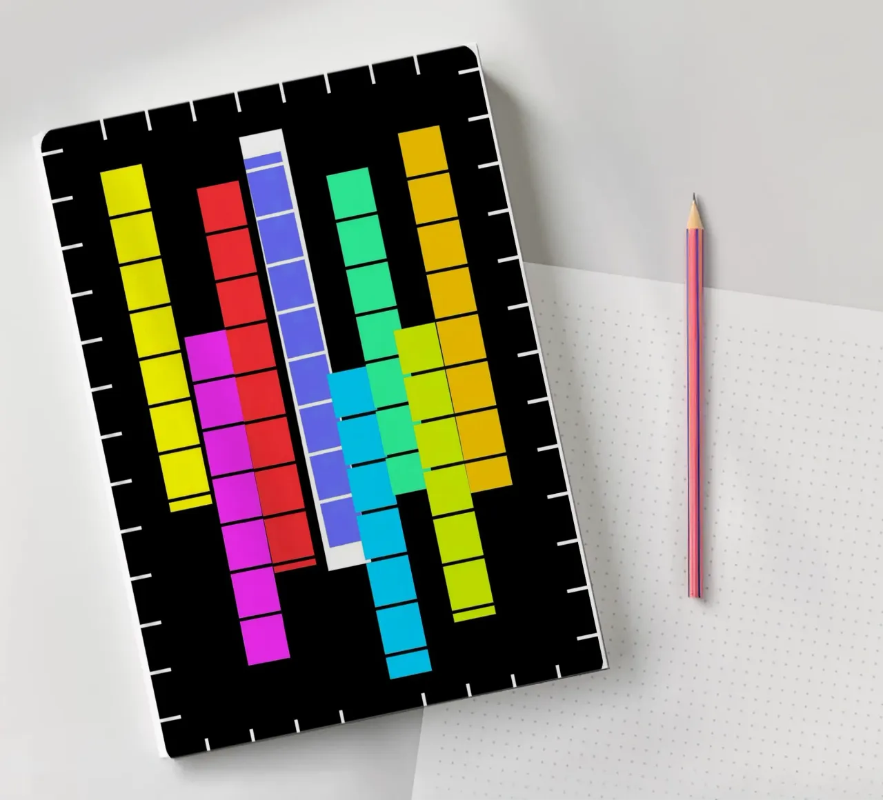 Stack of colours on a black background notebook by Gürsel Yesil Digital Art