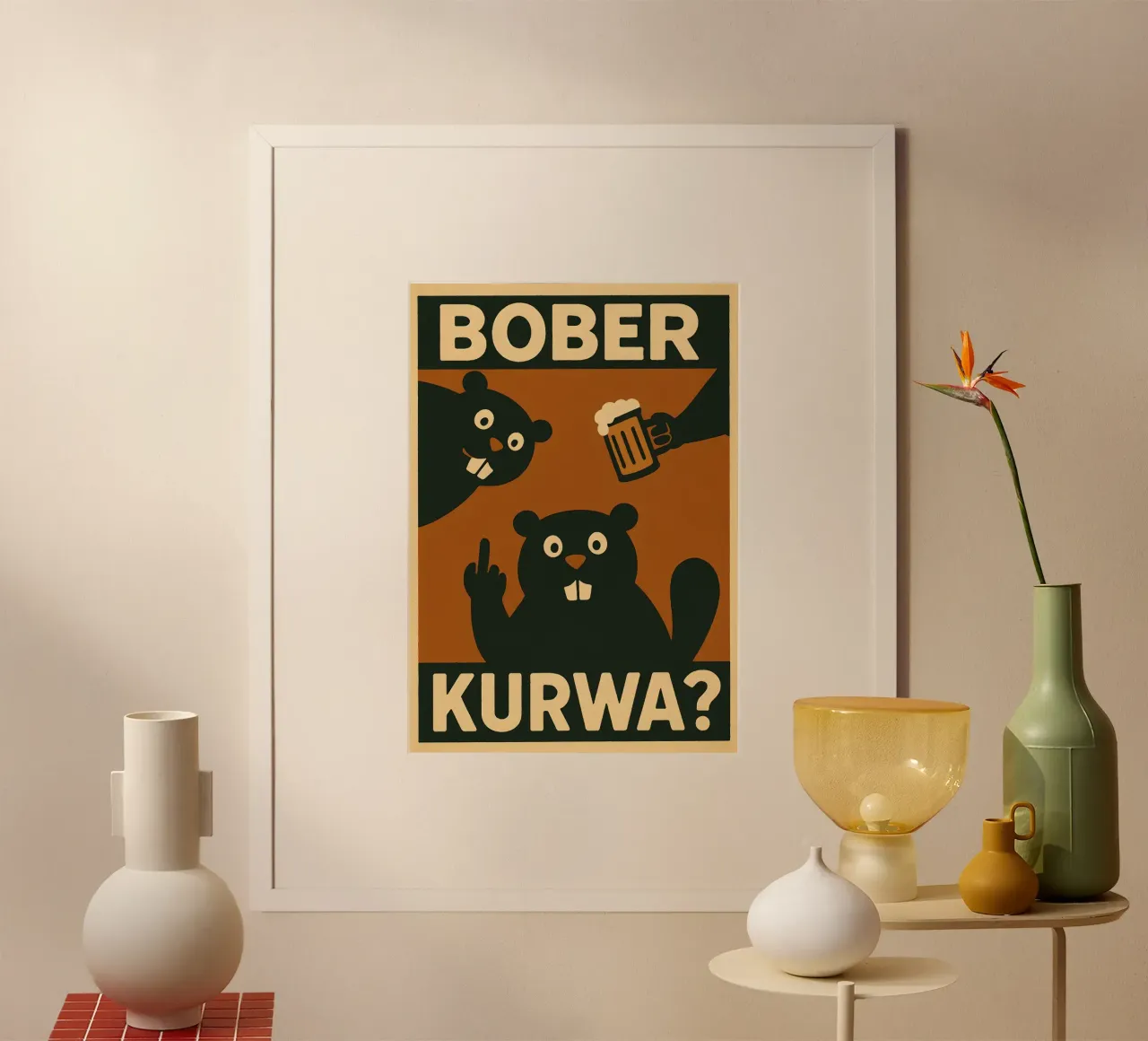 Drunk Bober Poster – Beer, Beaver, Kurwa poster con telaio in plastica da Lootprint