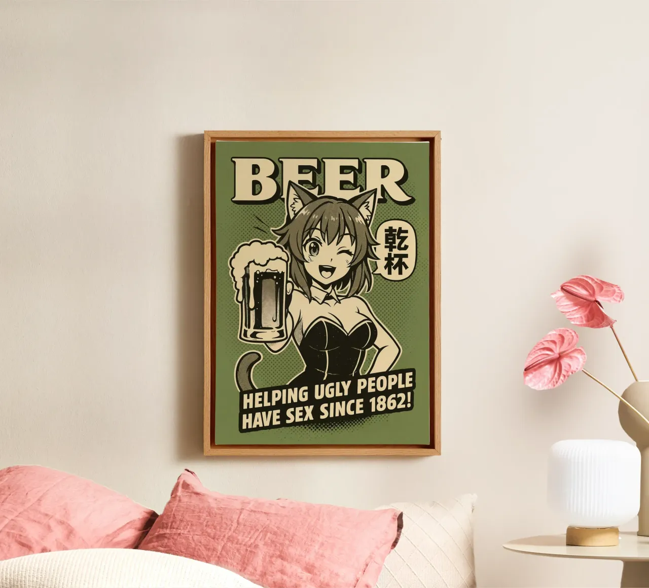 Birra Catgirl Flirt tela con Cornice a cassetta da Lootprint