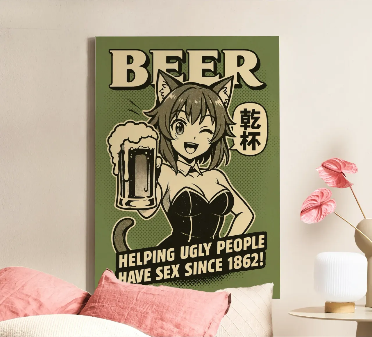 Birra Catgirl Flirt tela con Cornice a cassetta da Lootprint