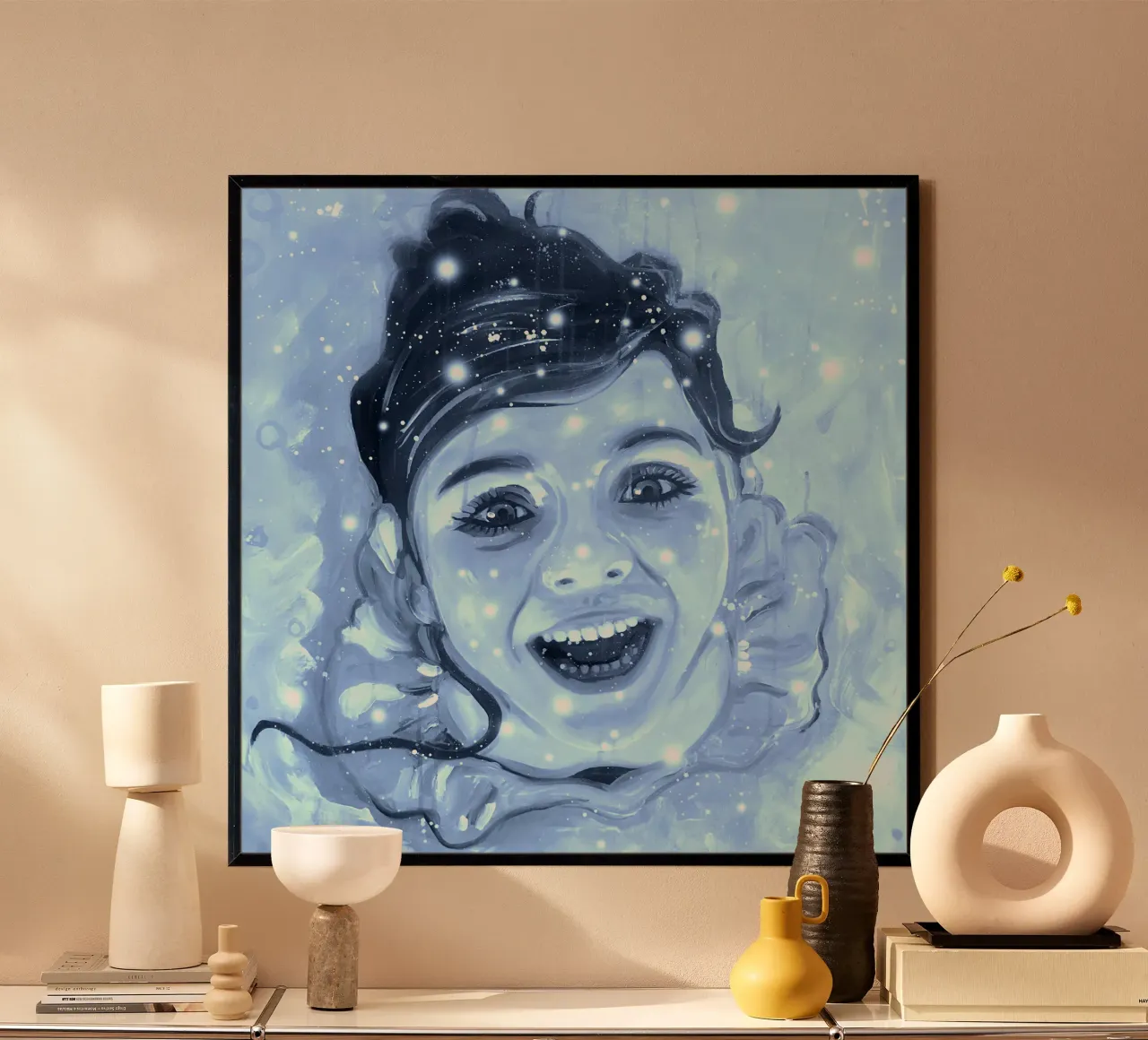 Ballerina fiocchi di neve azzurro poster con telaio in alluminio da Happy 😃 Art 🎨 by Christine Schnoell