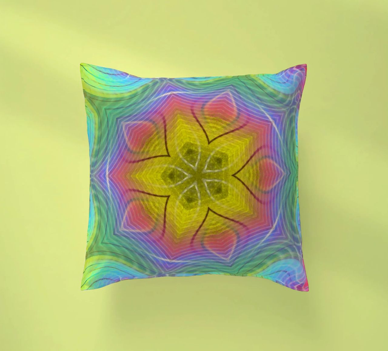 Kaleidoscope colour spectrum, star shape with wavy pattern decorative cushion by Gürsel Yesil Digital Art