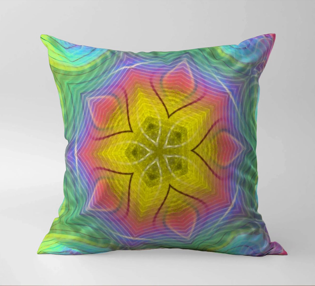 Kaleidoscope colour spectrum, star shape with wavy pattern decorative cushion by Gürsel Yesil Digital Art