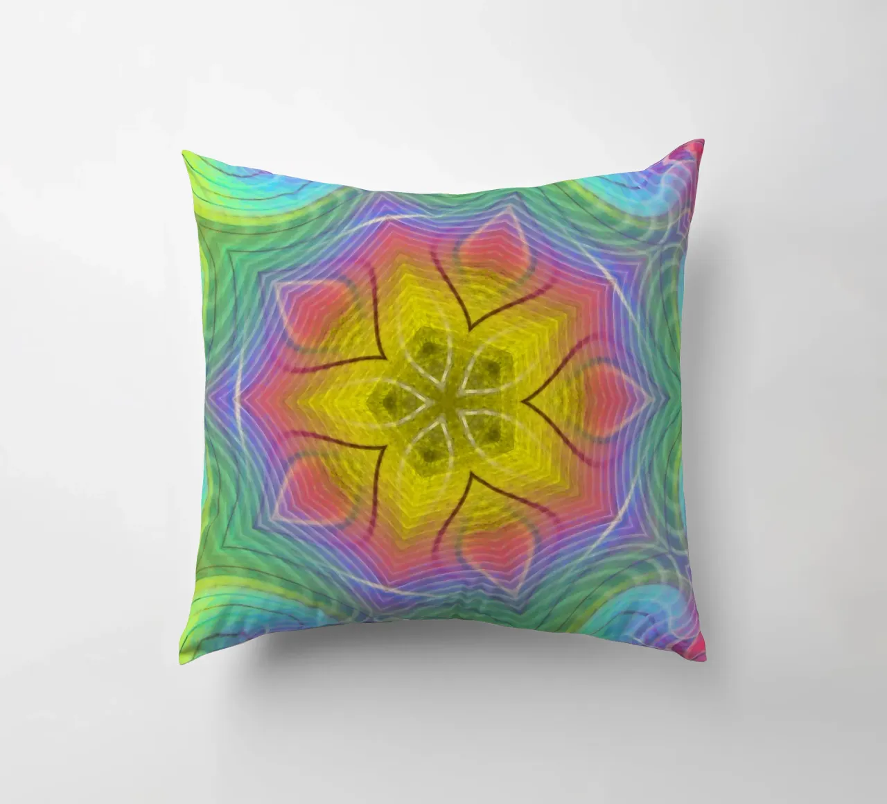 Kaléidoscope spectre de couleurs, forme d'étoile avec motif ondulé coussin de Gürsel Yesil Digital Art