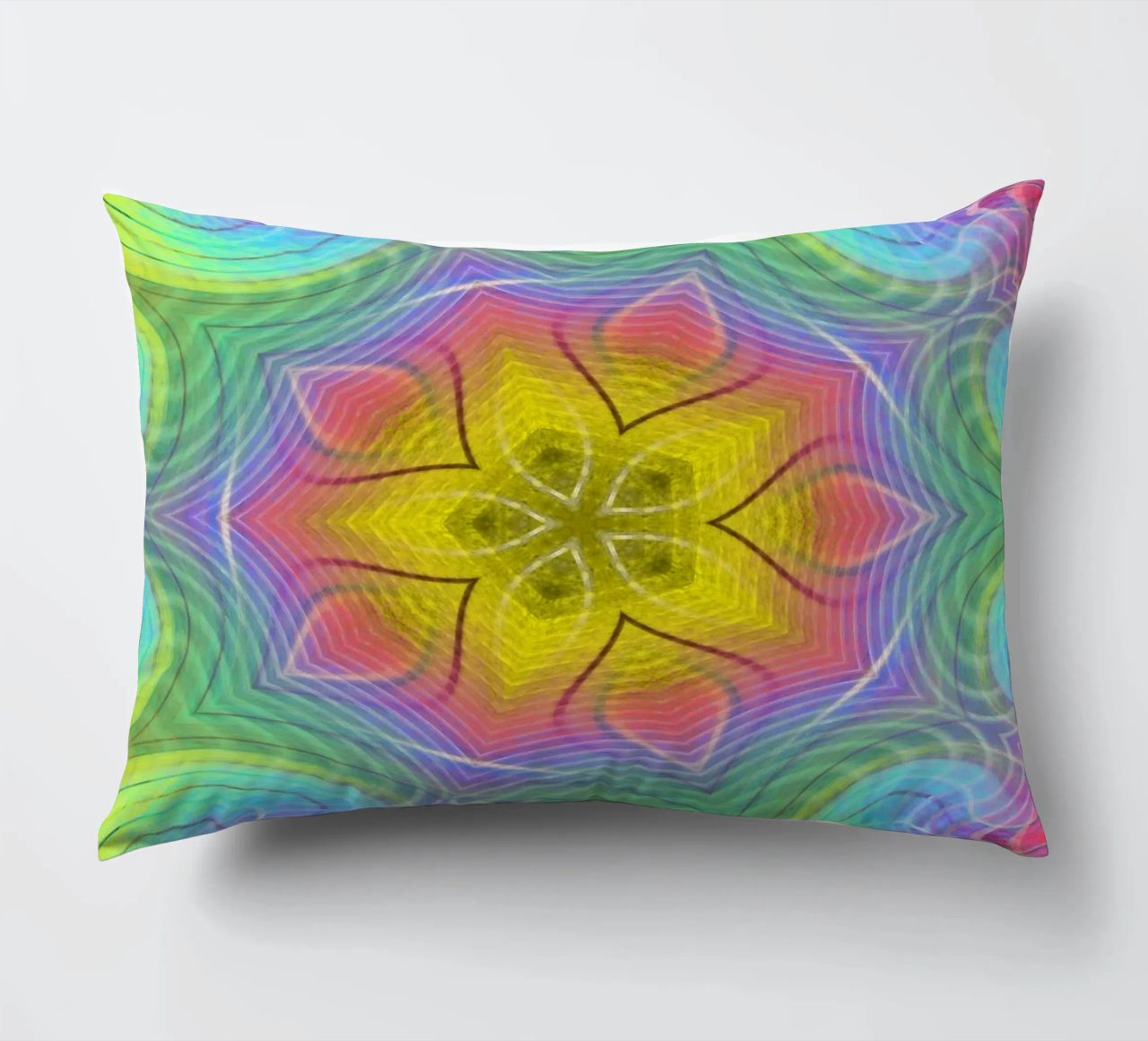 Kaleidoscope colour spectrum, star shape with wavy pattern decorative cushion by Gürsel Yesil Digital Art