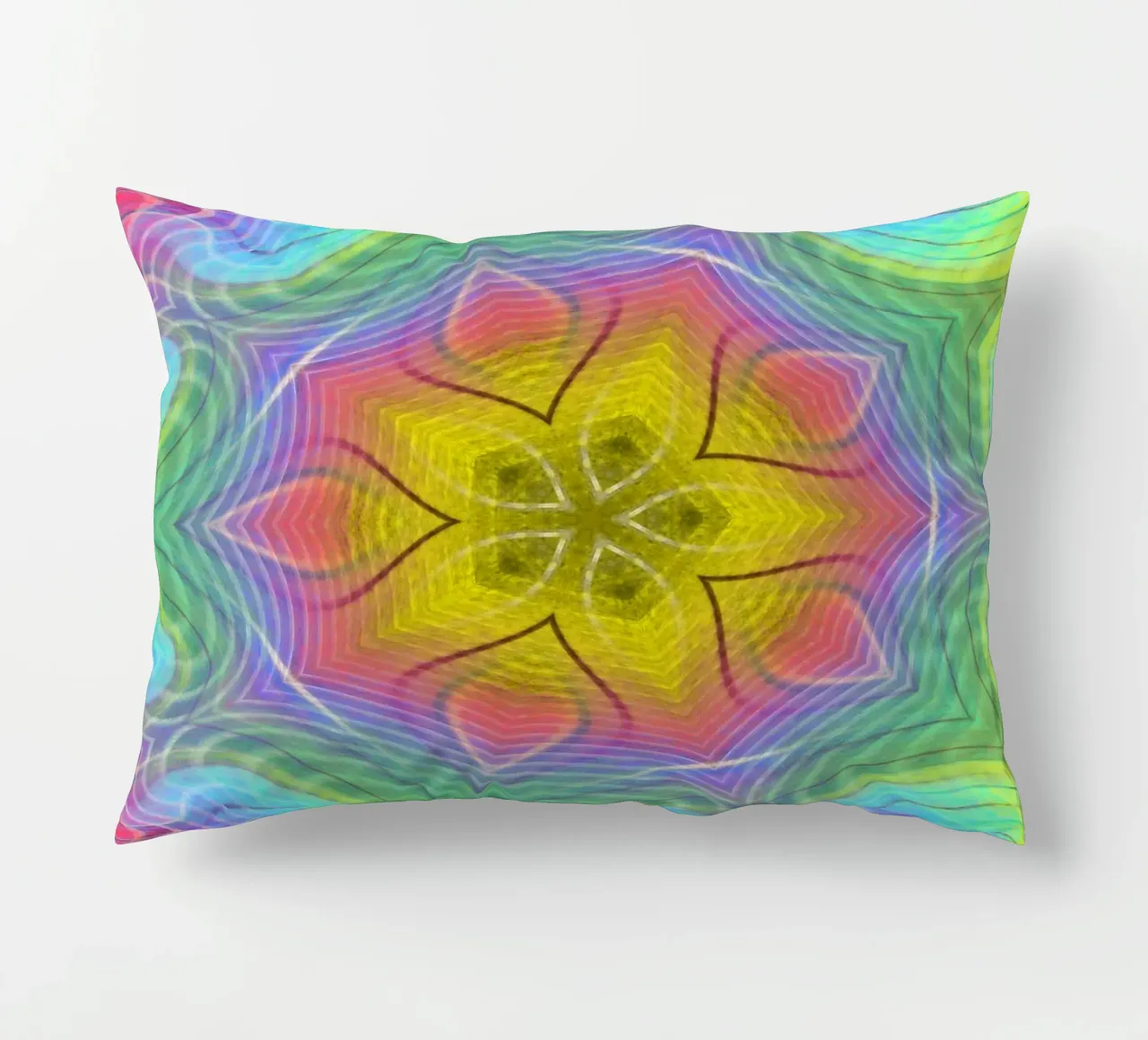 Kaléidoscope spectre de couleurs, forme d'étoile avec motif ondulé coussin de Gürsel Yesil Digital Art