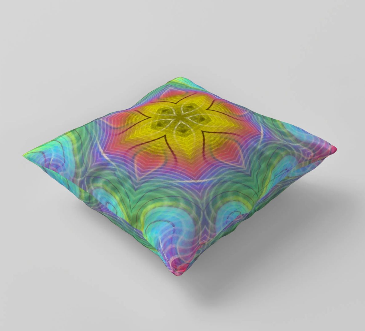Kaleidoscope colour spectrum, star shape with wavy pattern decorative cushion by Gürsel Yesil Digital Art