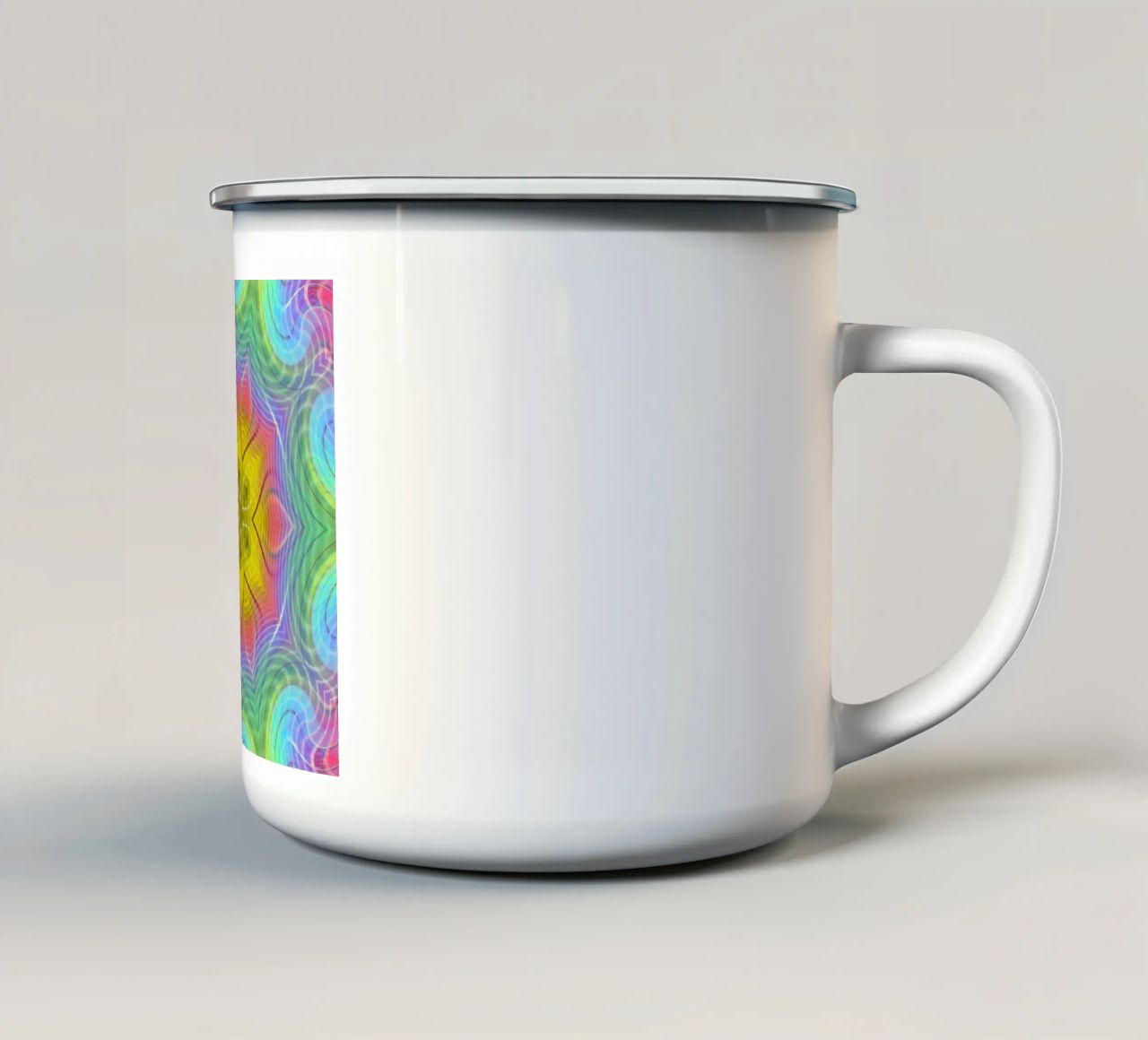 Kaleidoscope colour spectrum, star shape with wavy pattern enamel mug by Gürsel Yesil Digital Art