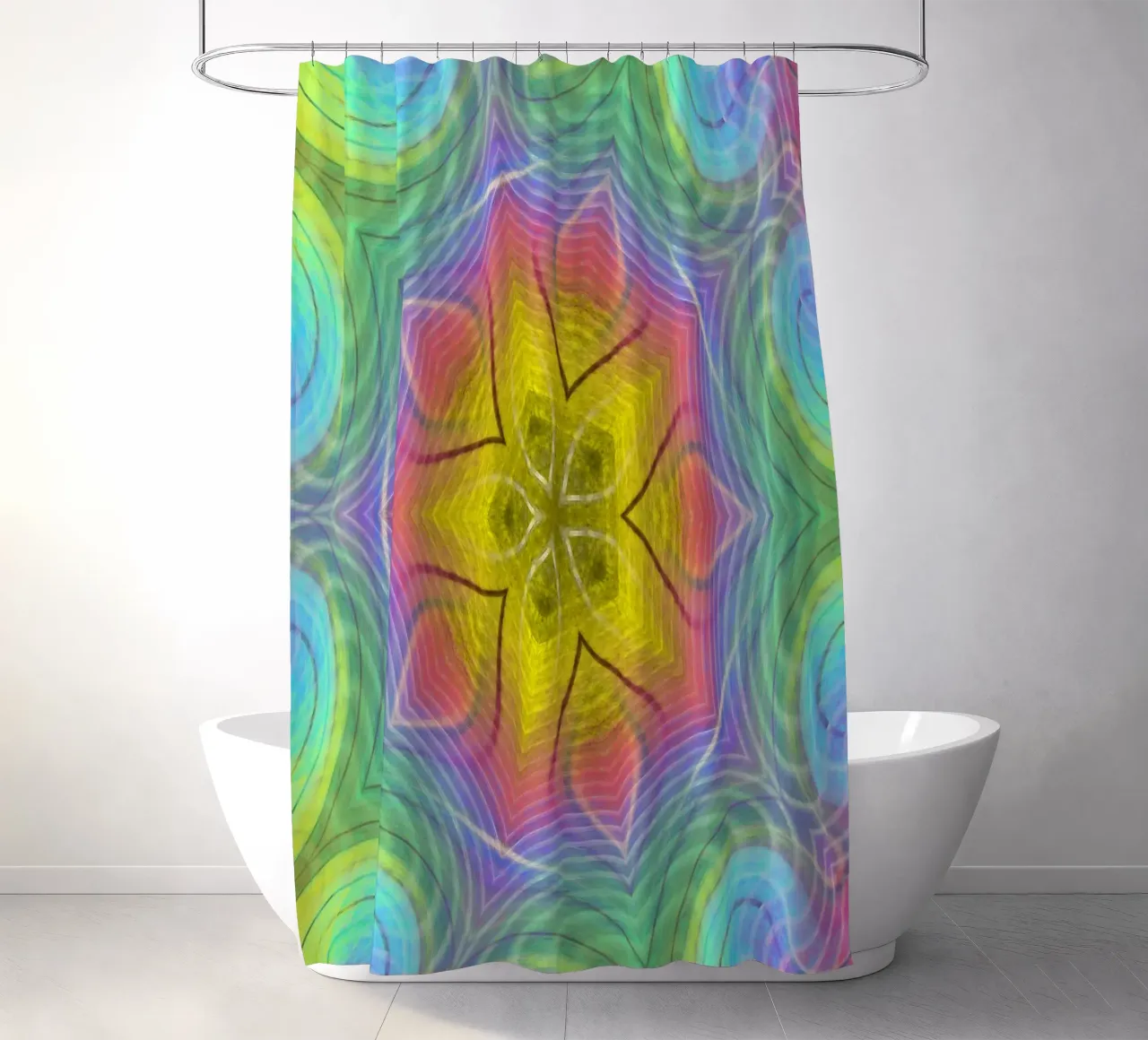 Kaleidoscope colour spectrum, star shape with wavy pattern shower curtain by Gürsel Yesil Digital Art