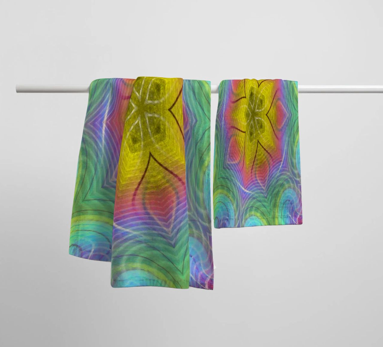 Kaleidoscope colour spectrum, star shape with wavy pattern towel by Gürsel Yesil Digital Art