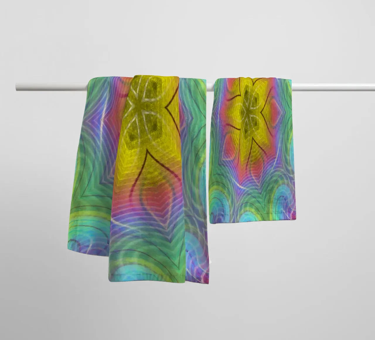 Kaleidoscope colour spectrum, star shape with wavy pattern towel by Gürsel Yesil Digital Art