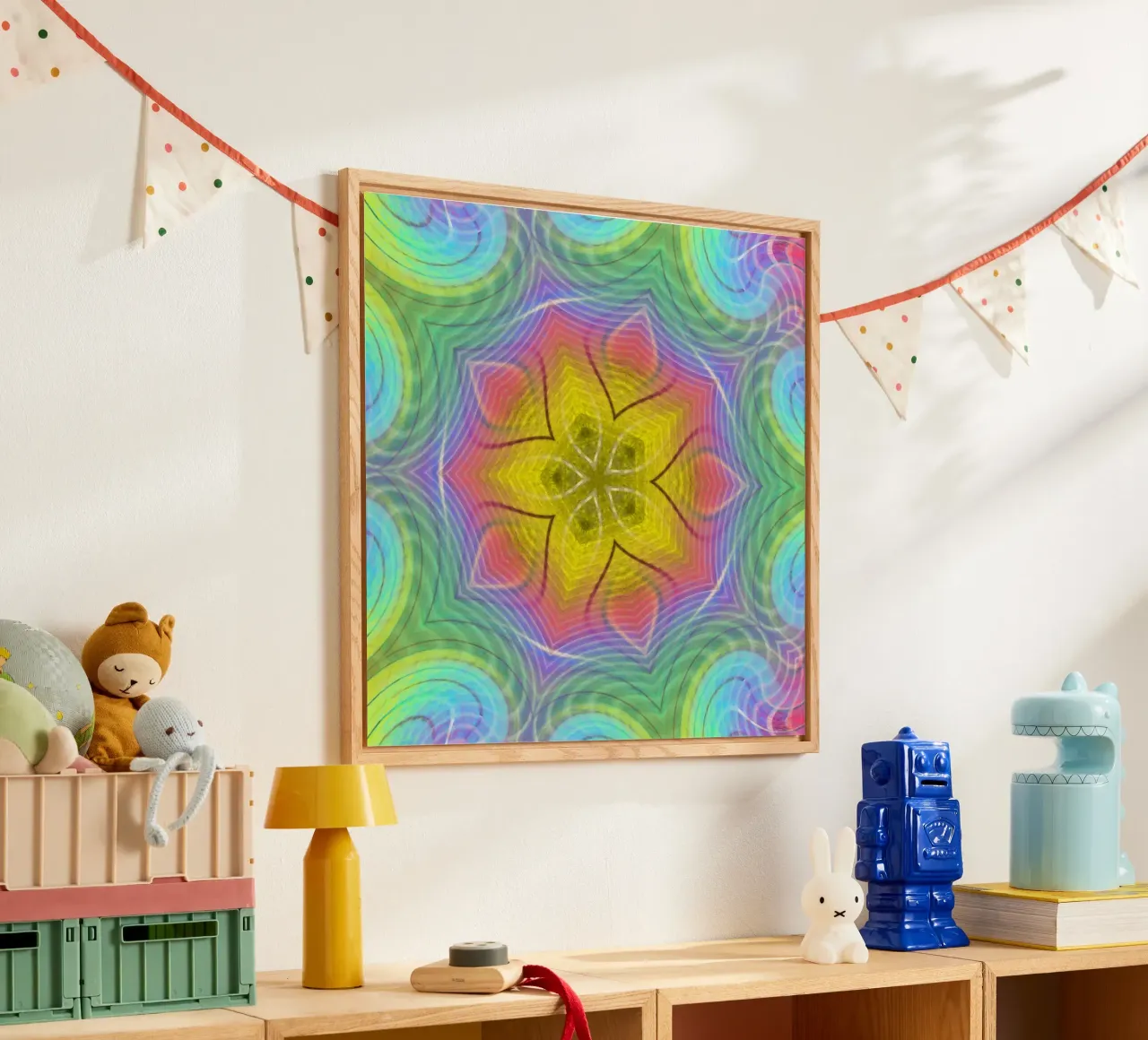 Kaleidoskop Farbenspektrum, Sternform mit welligem Muster Acryl-Glas von Gürsel Yesil Digital Art
