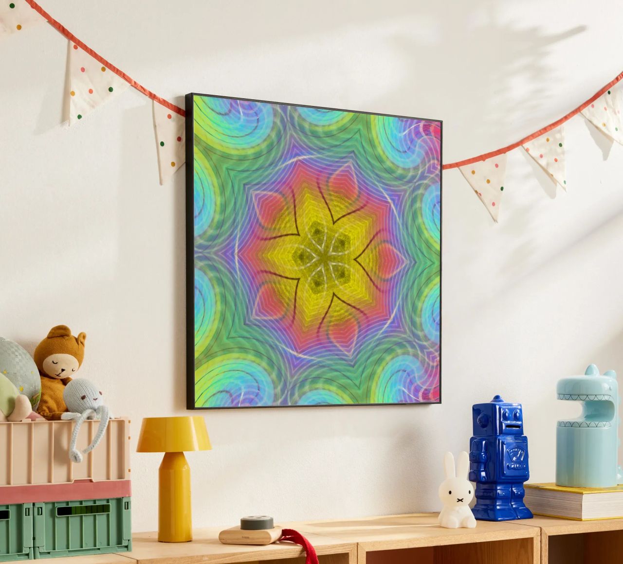 Kaleidoscope colour spectrum, star shape with wavy pattern alu-dibond by Gürsel Yesil Digital Art