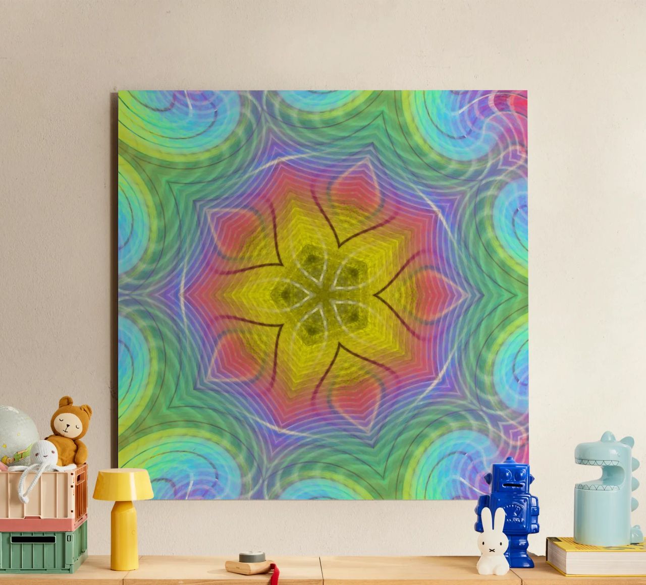 Kaleidoscope colour spectrum, star shape with wavy pattern alu-dibond by Gürsel Yesil Digital Art