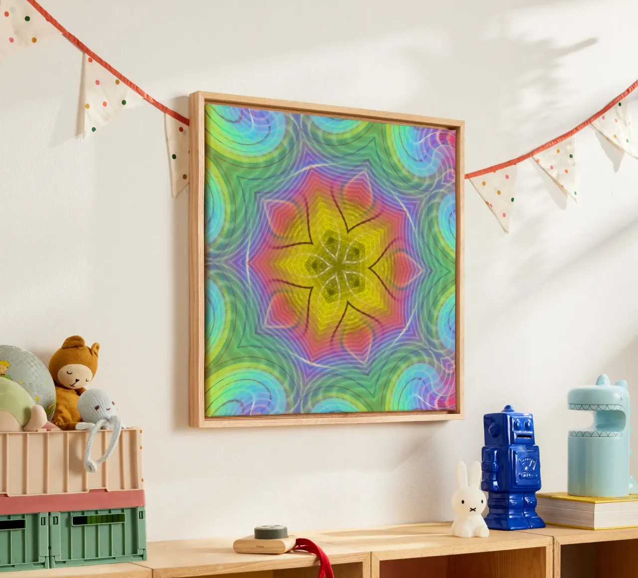 Spettro di colori caleidoscopio, forma di stella con motivo ondulato tela da Gürsel Yesil Digital Art