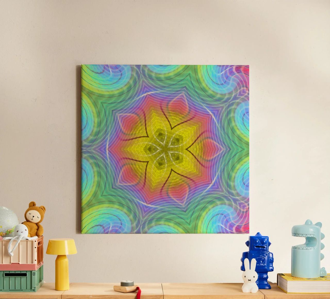Kaleidoscope colour spectrum, star shape with wavy pattern canvas by Gürsel Yesil Digital Art