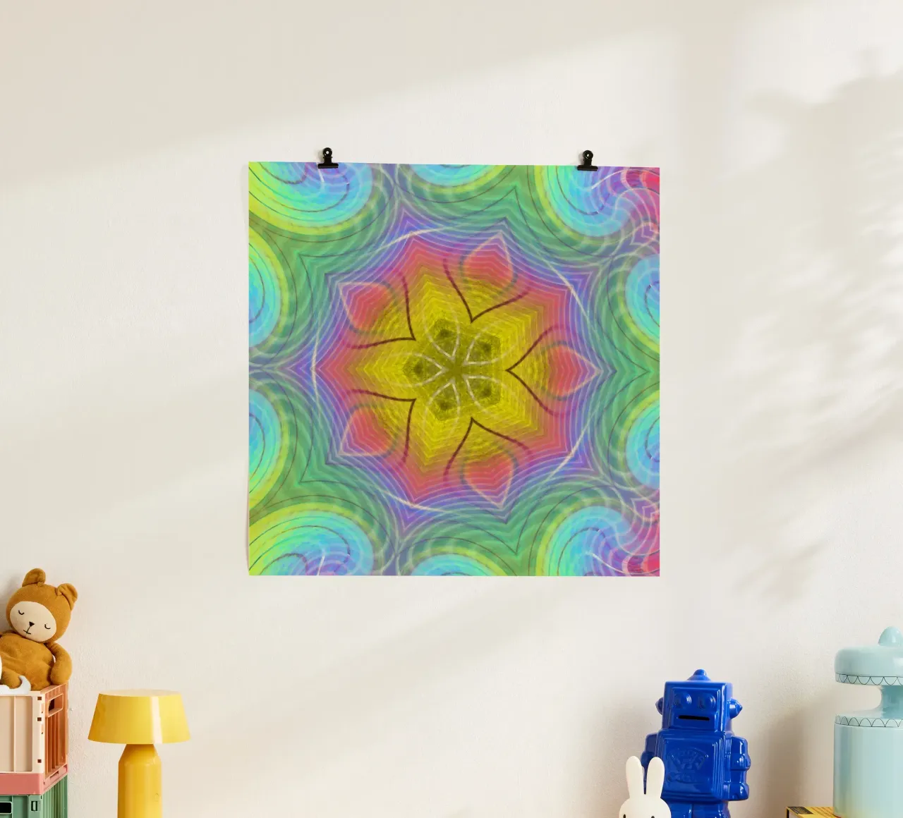Kaleidoskop Farbenspektrum, Sternform mit welligem Muster Poster von Gürsel Yesil Digital Art