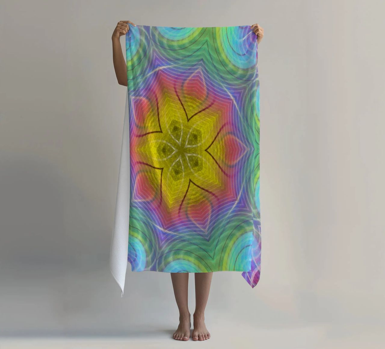 Kaleidoscope colour spectrum, star shape with wavy pattern beach towel by Gürsel Yesil Digital Art