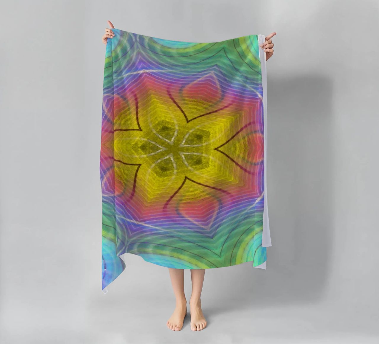 Kaleidoscope colour spectrum, star shape with wavy pattern beach towel by Gürsel Yesil Digital Art