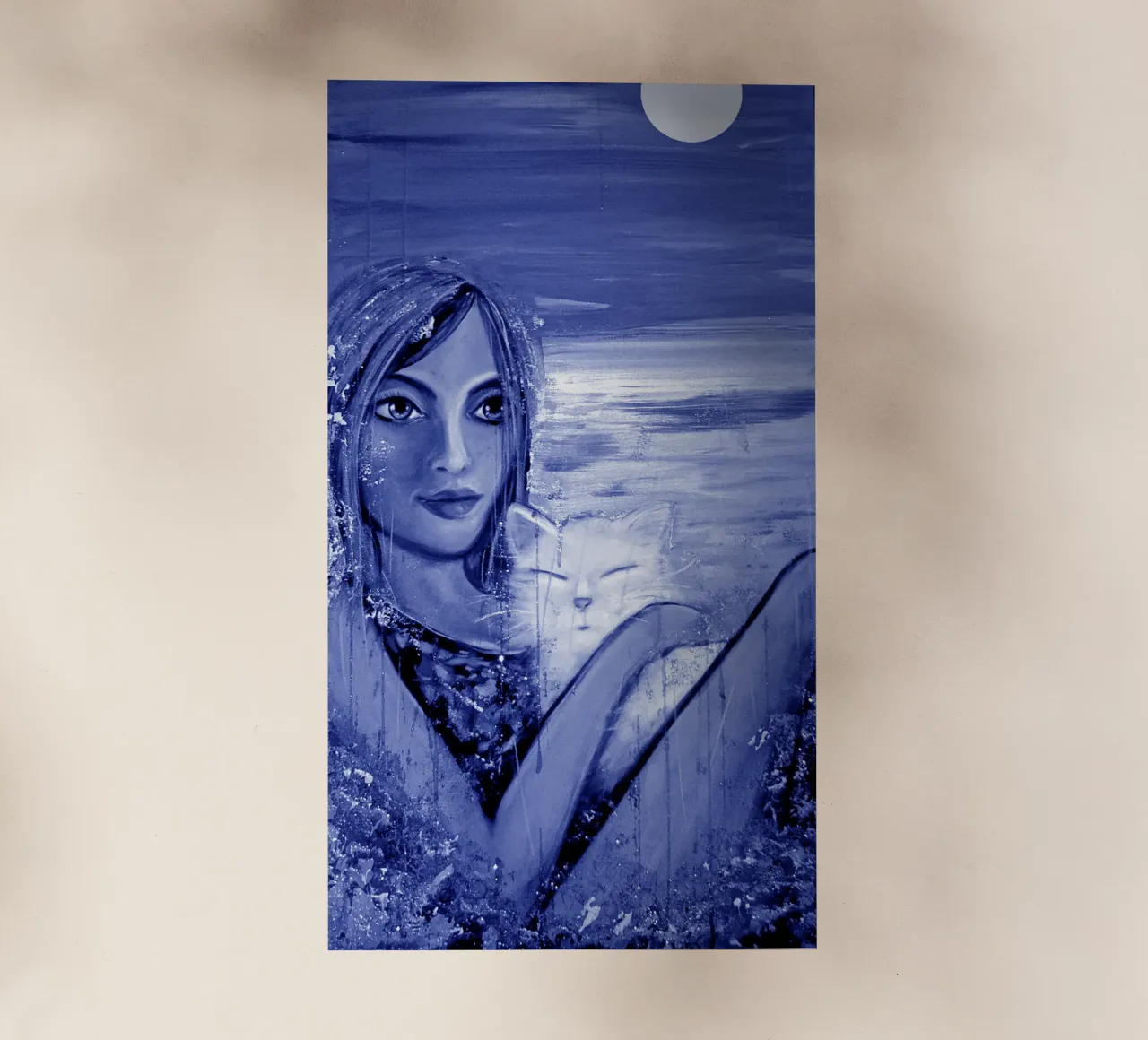 Full Moon girl with white cat pellicola backlit da Happy 😃 Art 🎨 by Christine Schnoell