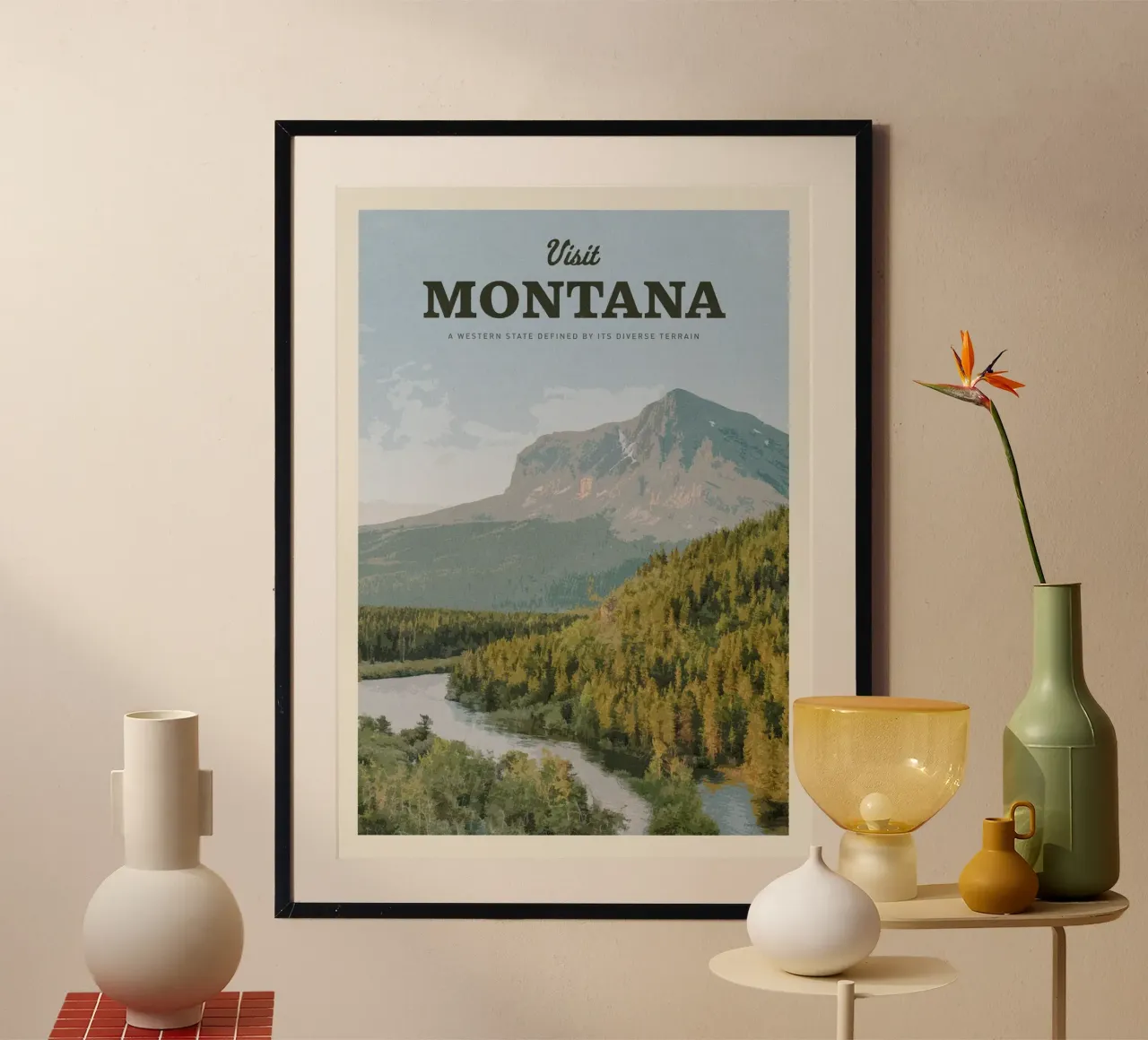 Viaggio in Montana poster con telaio in alluminio da Mercury Club