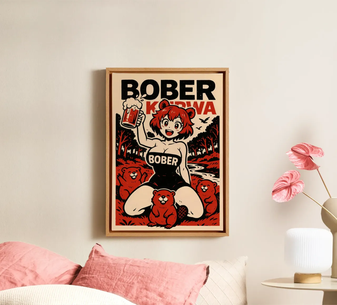Anime Bober Kurwa and Beer Poster tela con Cornice a cassetta da Lootprint