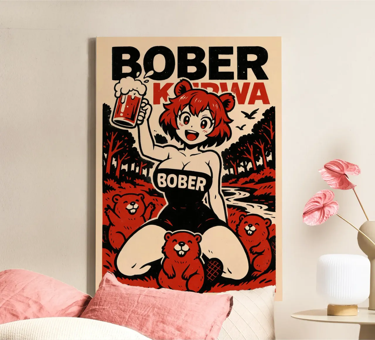 Anime Bober Kurwa and Beer Poster tela con Cornice a cassetta da Lootprint