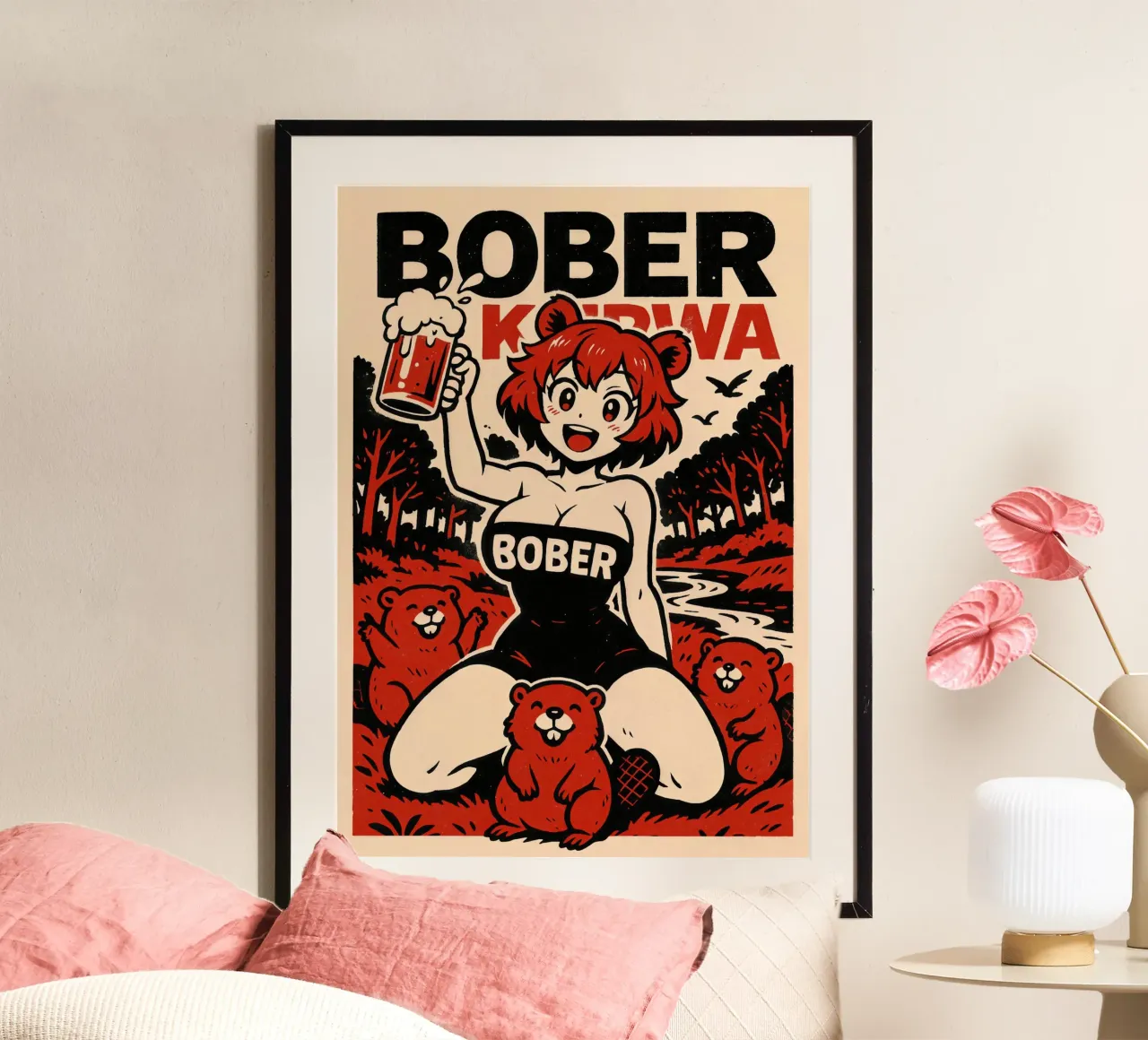 Anime Bober Kurwa and Beer Poster poster da Lootprint