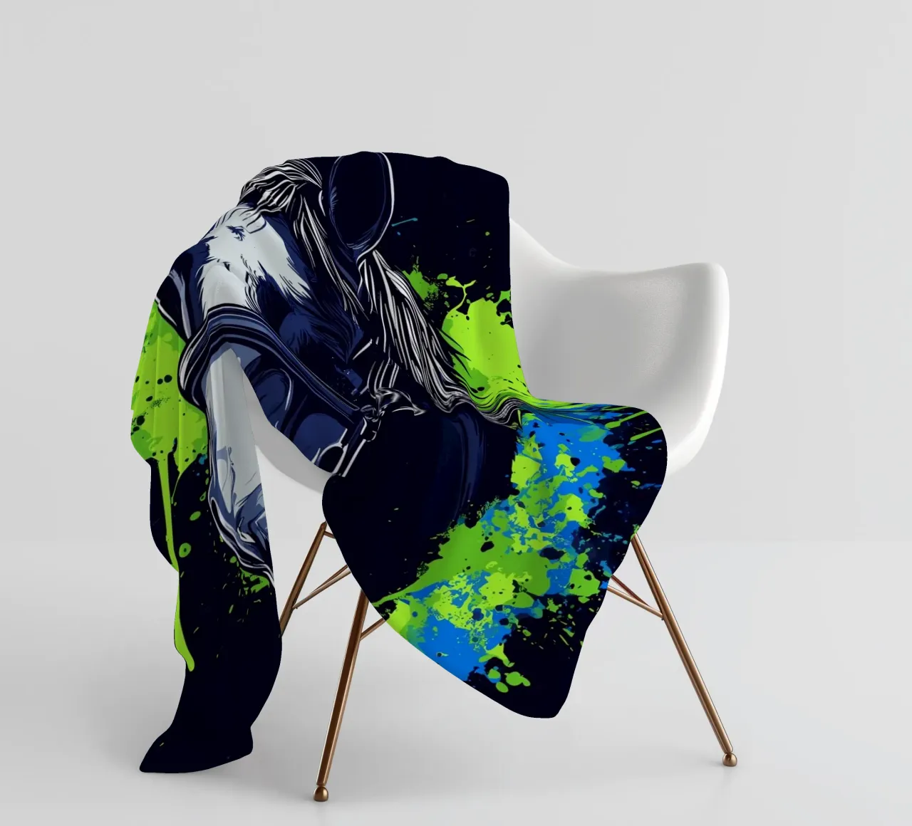 Expressive horse portrait in front of splashes of colour fleece blanket by pixelbull - medieval art and more
