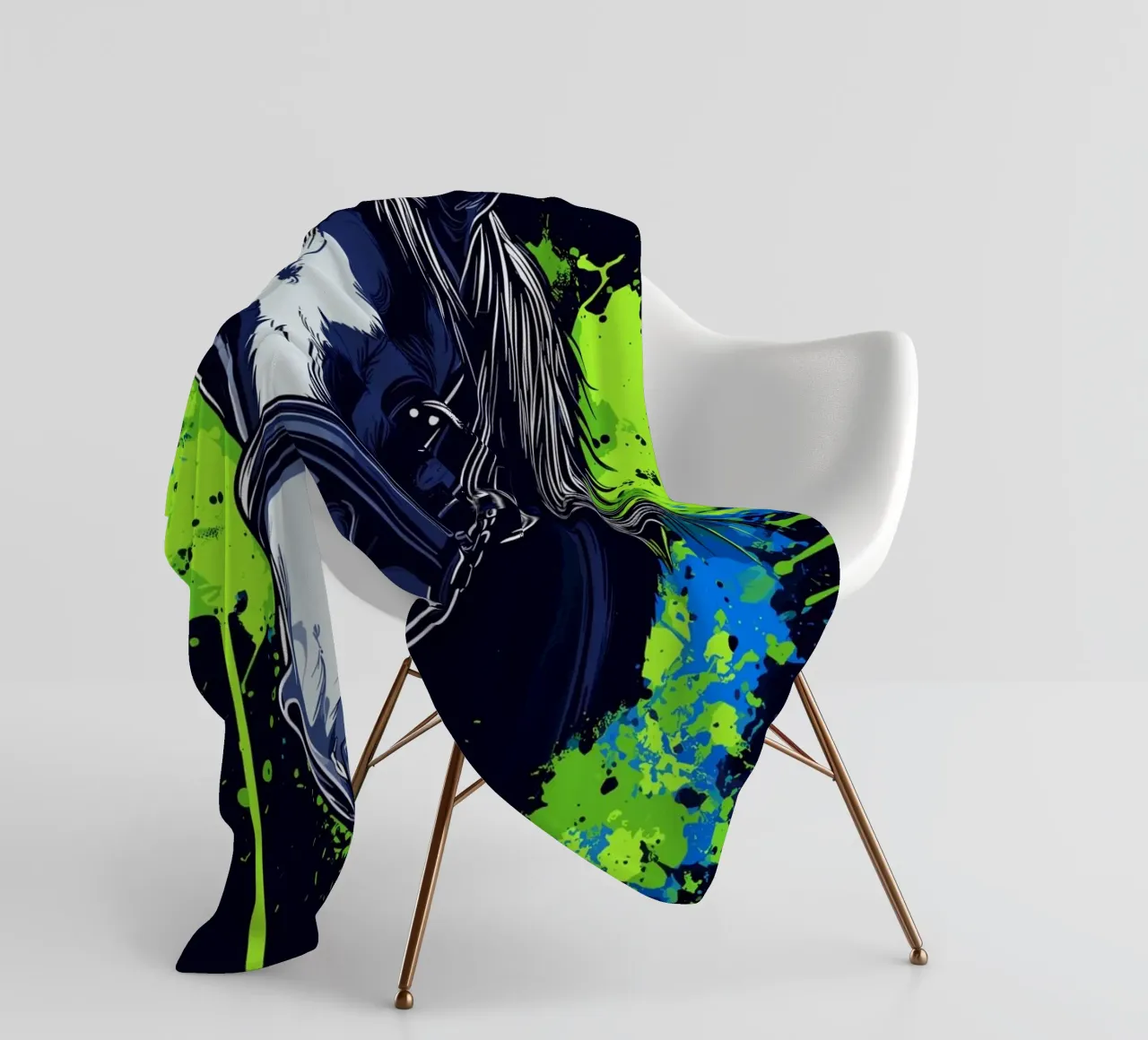 Expressive horse portrait in front of splashes of colour fleece blanket by pixelbull - medieval art and more