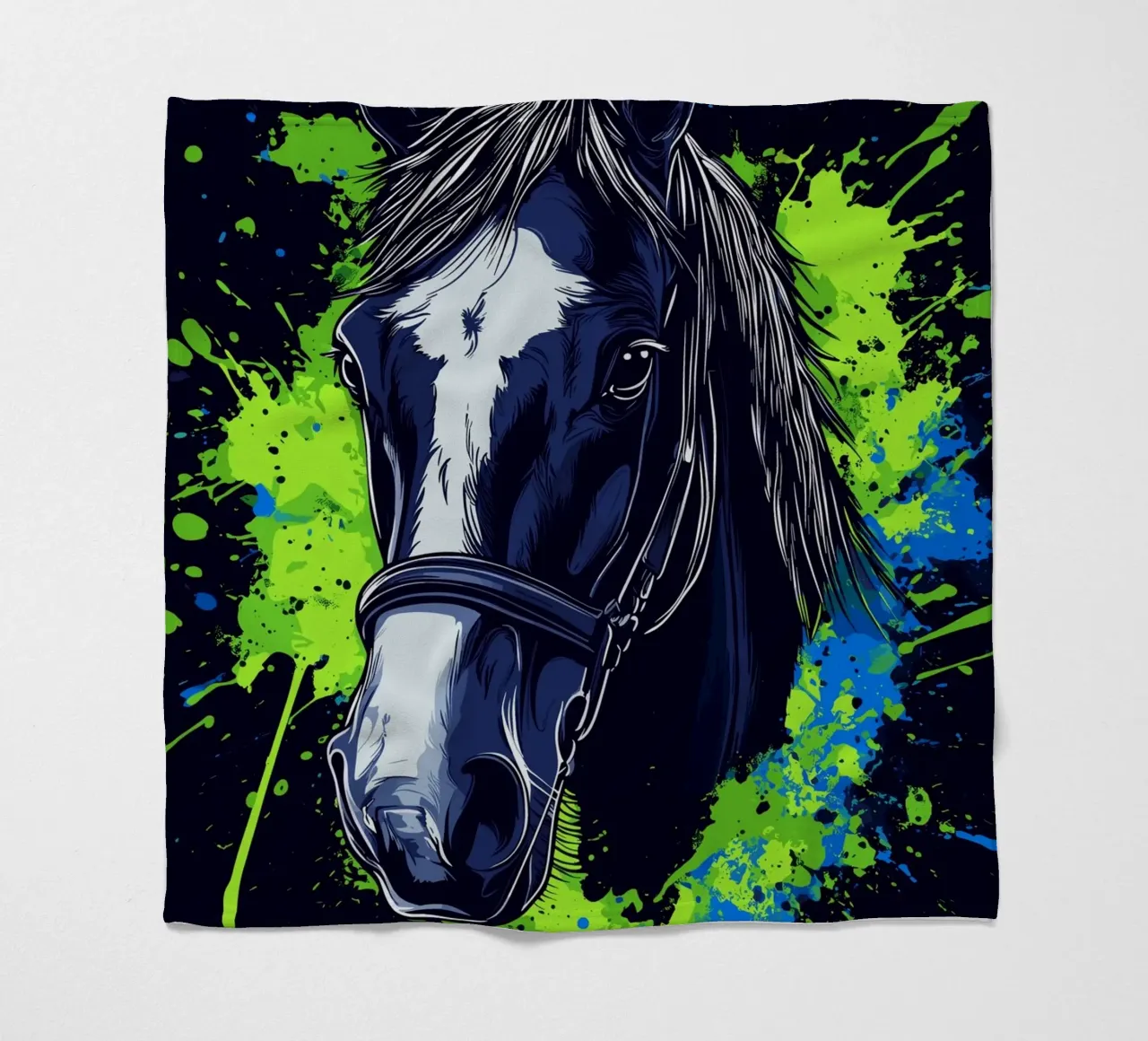 Expressive horse portrait in front of splashes of colour fleece blanket by pixelbull - medieval art and more
