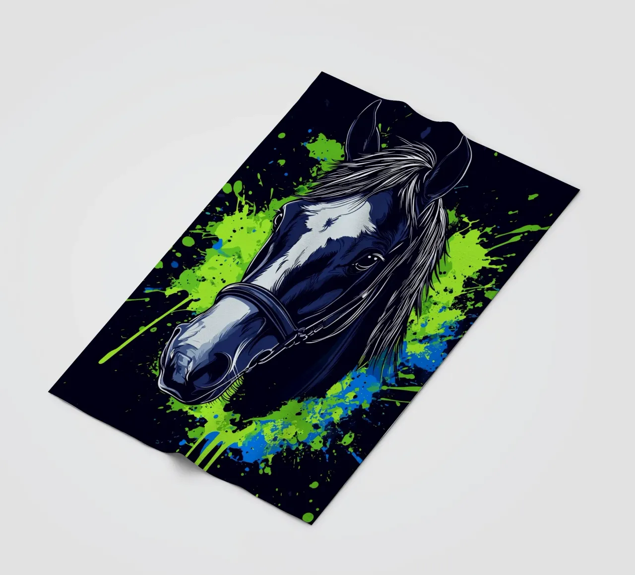 Expressive horse portrait in front of splashes of colour fleece blanket by pixelbull - medieval art and more
