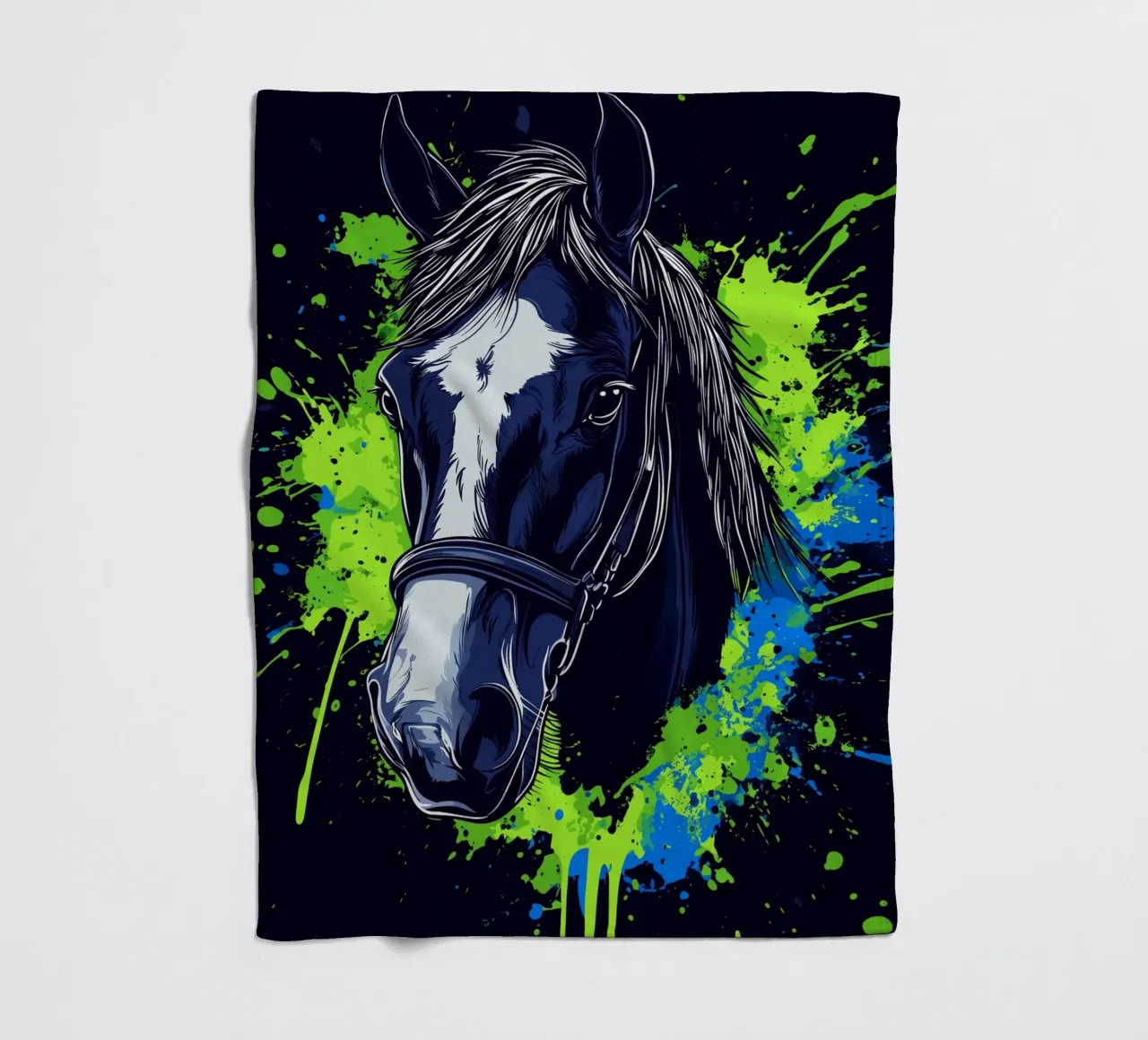 Expressive horse portrait in front of splashes of colour fleece blanket by pixelbull - medieval art and more