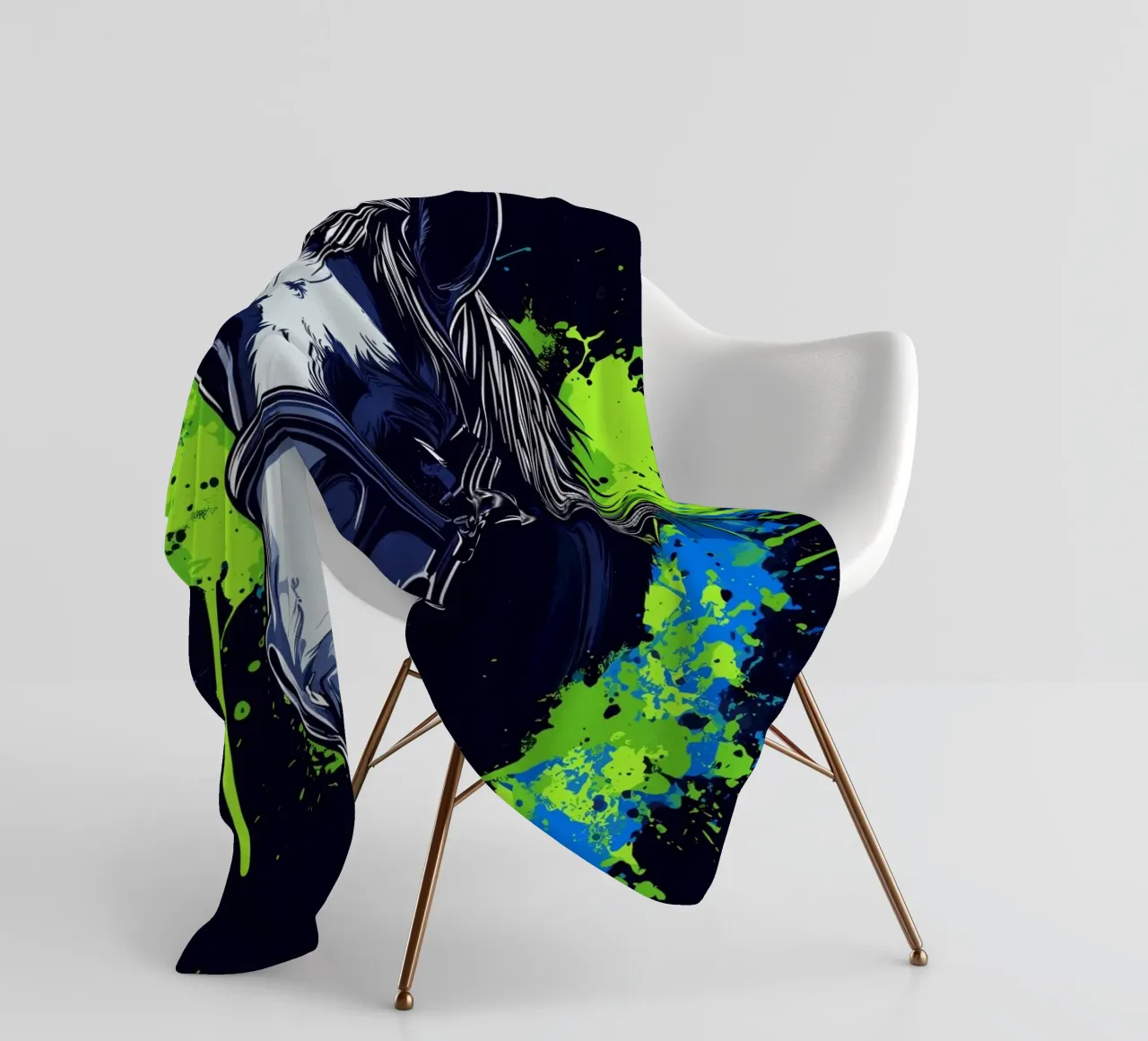Expressive horse portrait in front of splashes of colour fleece blanket by pixelbull - medieval art and more