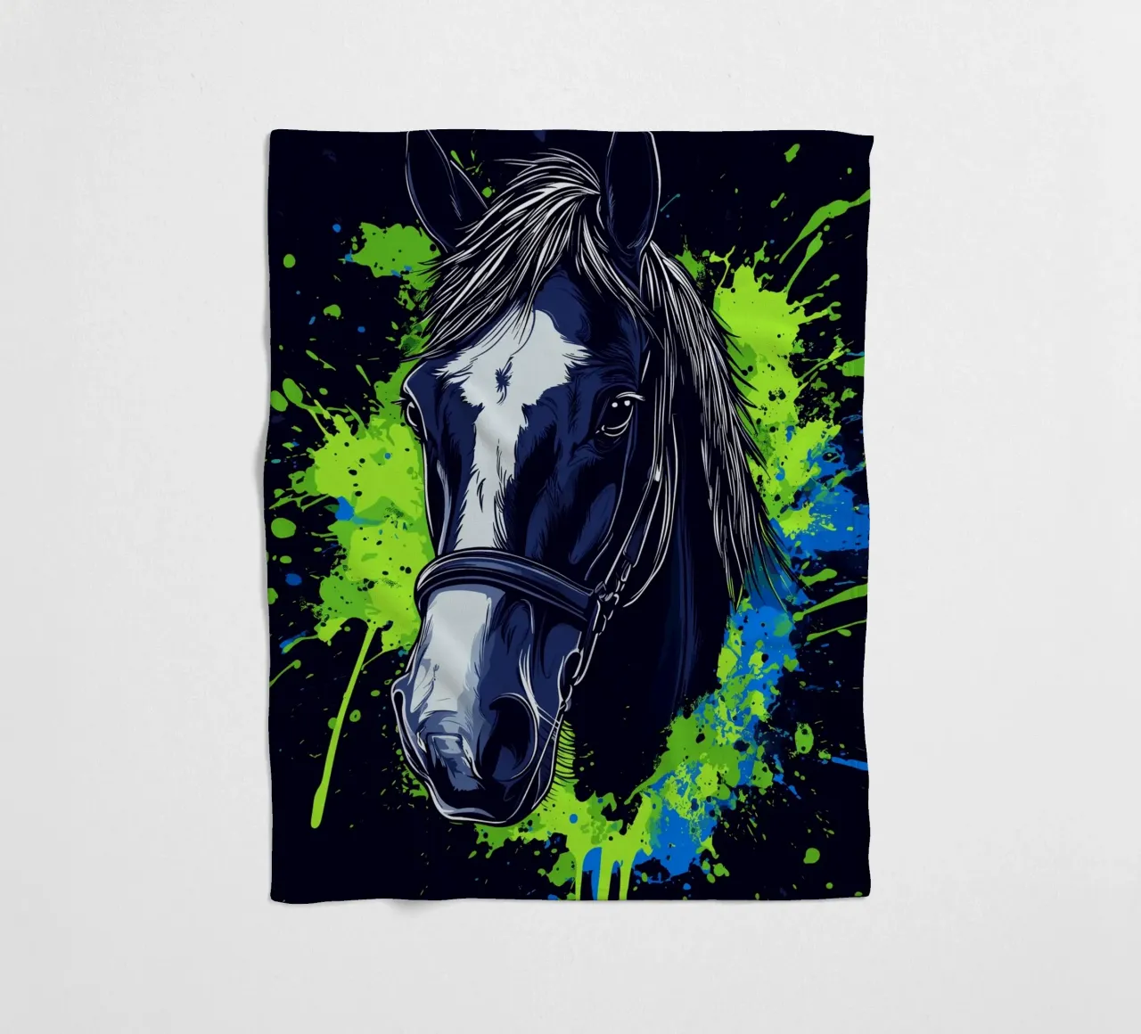Expressive horse portrait in front of splashes of colour fleece blanket by pixelbull - medieval art and more