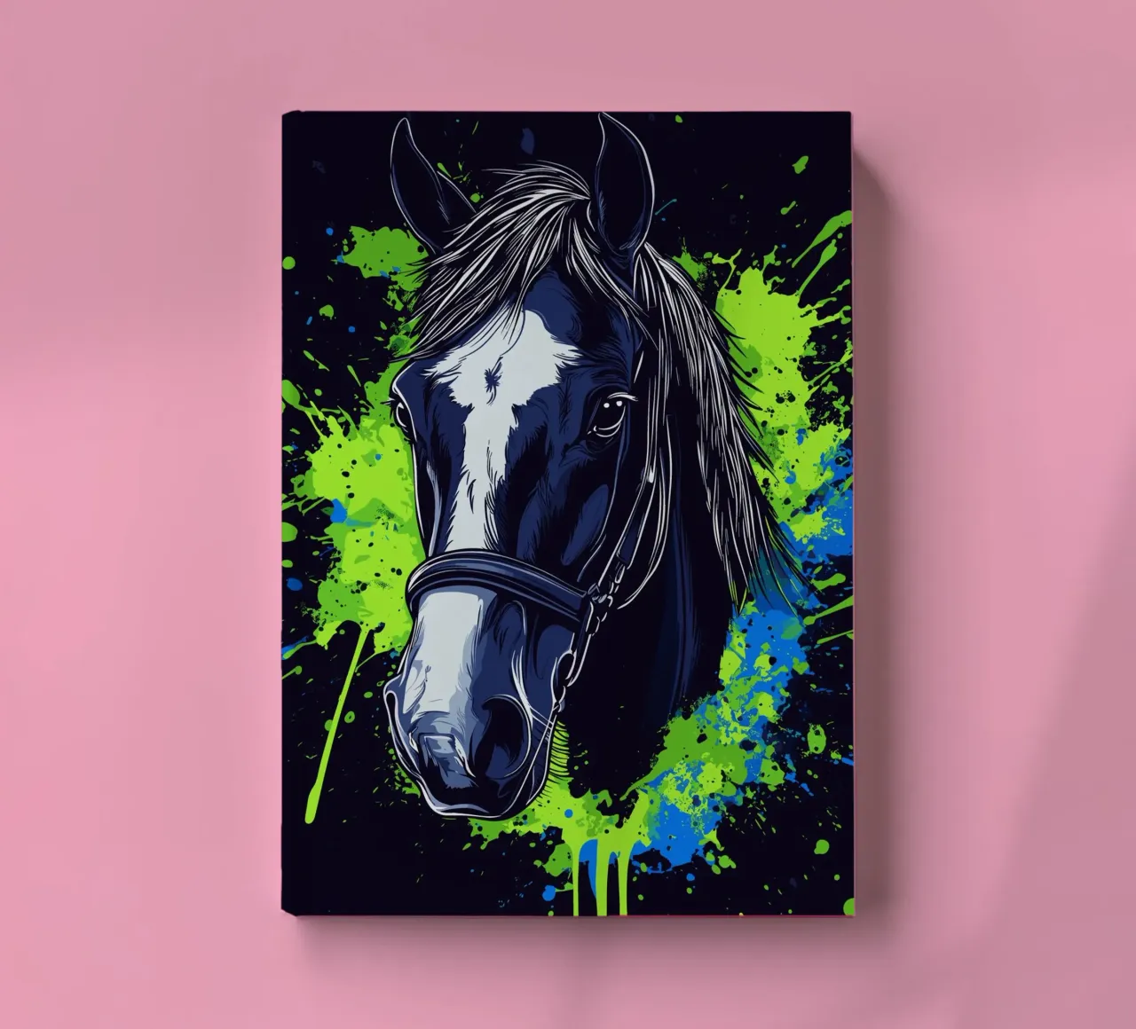 Portrait expressif d'un cheval devant des éclaboussures de peinture carnet de notes de pixelbull - medieval art and more