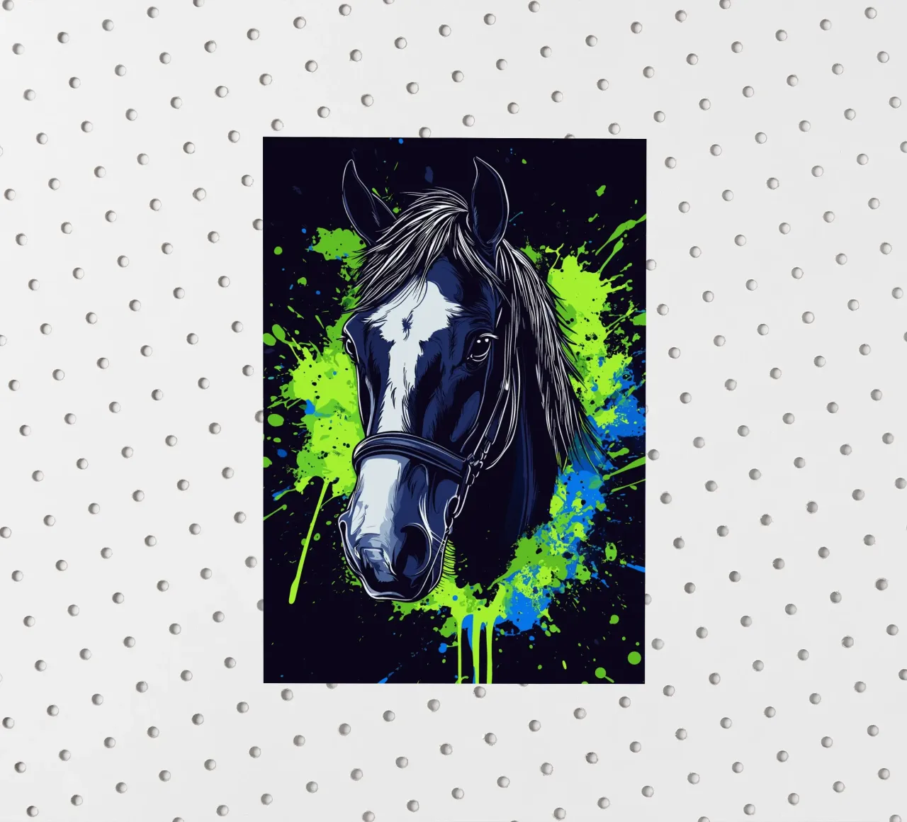 Portrait expressif d'un cheval devant des éclaboussures de peinture autocollant de pixelbull - medieval art and more