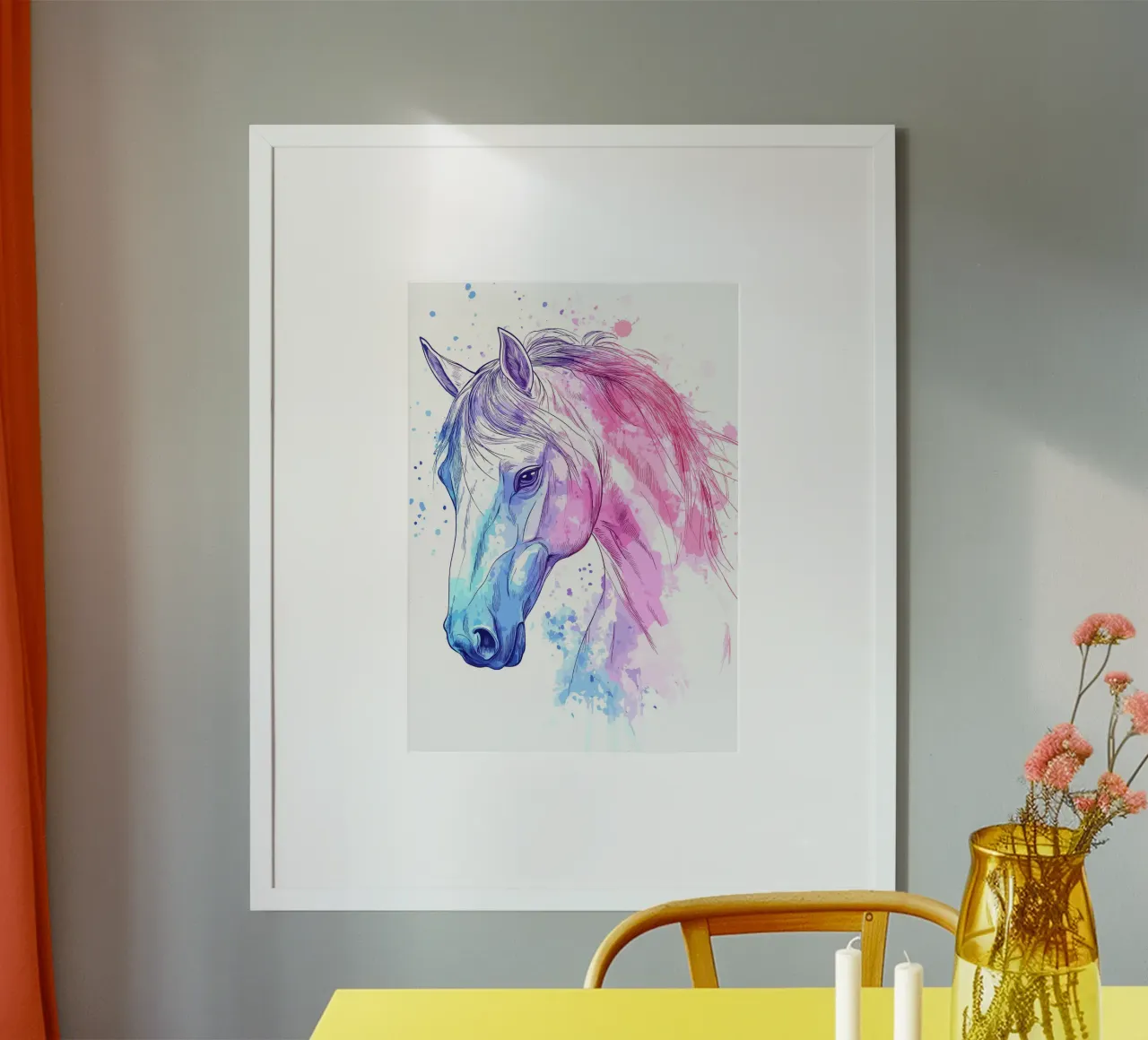 Ritratto di cavallo ad acquerello poster con telaio in alluminio da pixelbull - medieval art and more