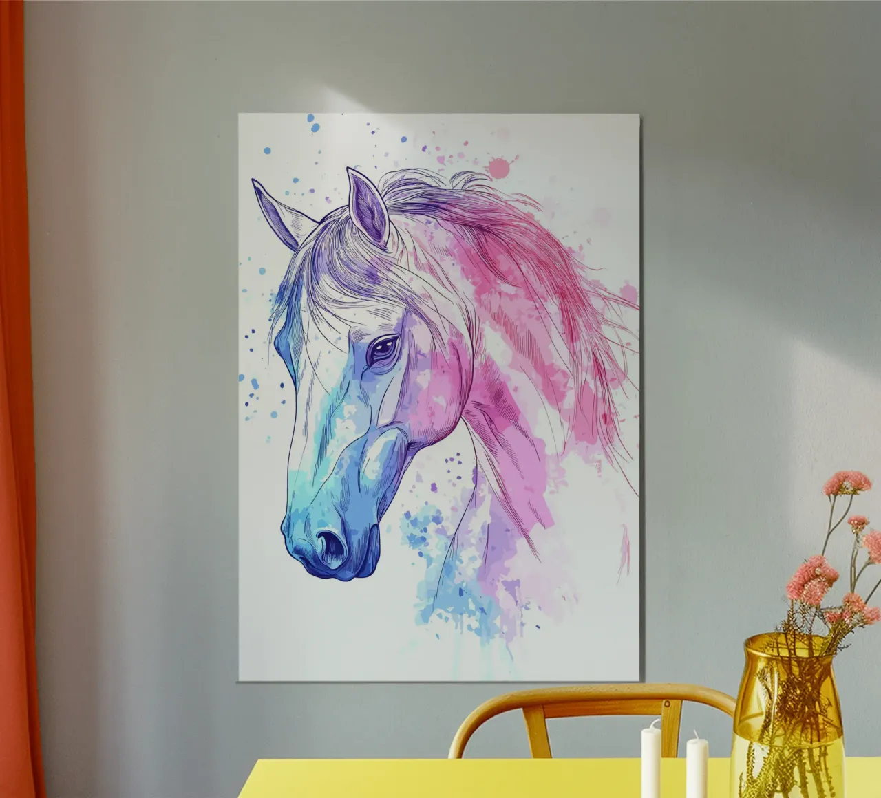 Ritratto di cavallo ad acquerello poster con telaio in alluminio da pixelbull - medieval art and more