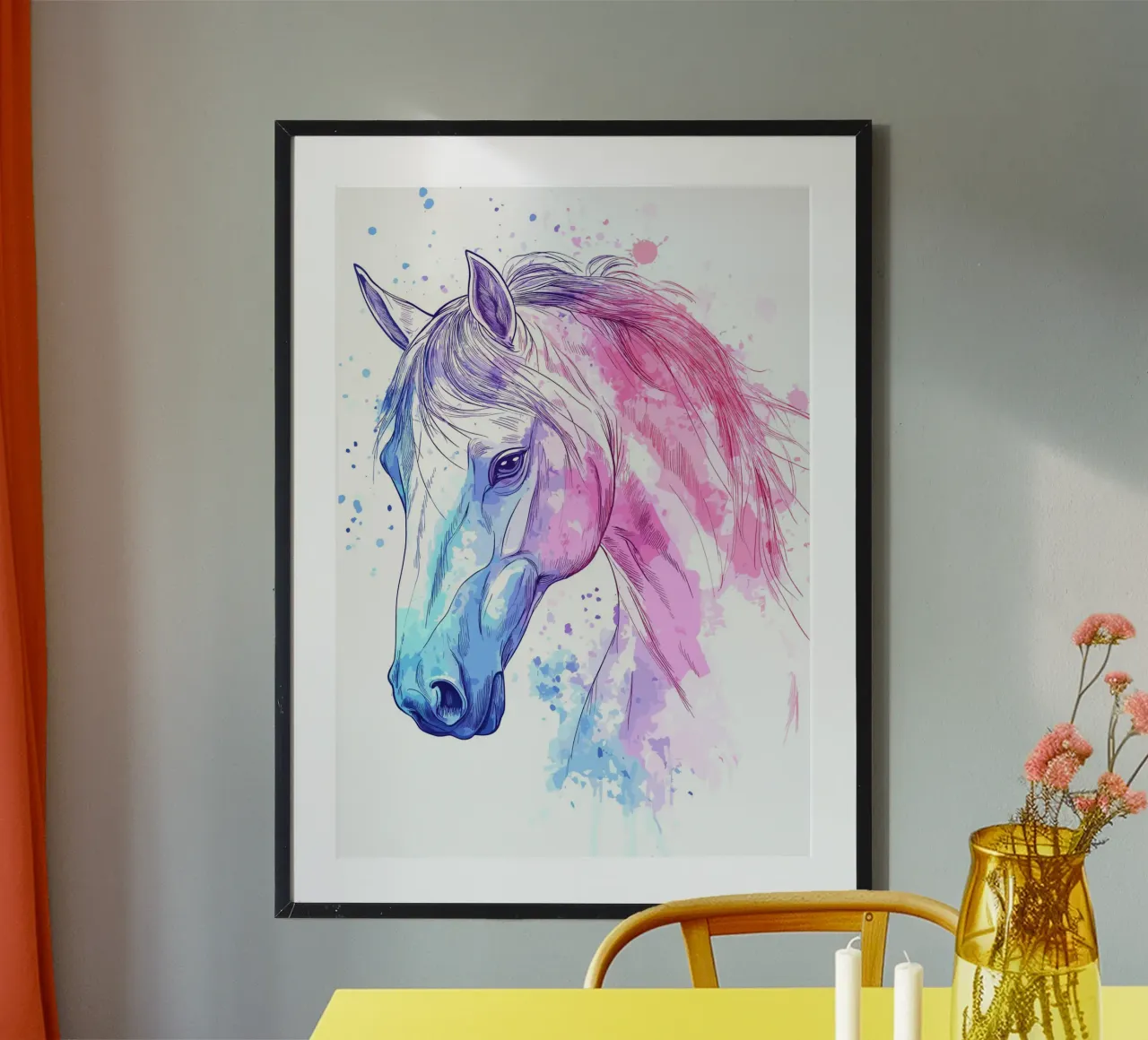 Ritratto di cavallo ad acquerello poster con telaio in alluminio da pixelbull - medieval art and more