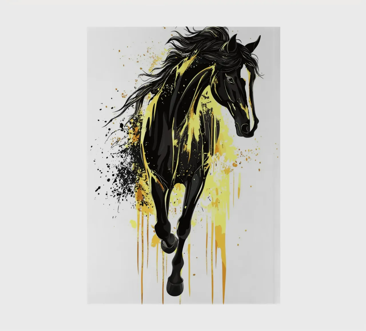 Cheval noir avec des éclaboussures de peinture jaune carnet de notes de pixelbull - medieval art and more