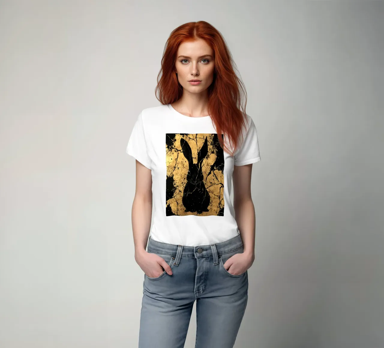 Black rabbit in front of a golden structure t-shirt by pixelbull - medieval art and more