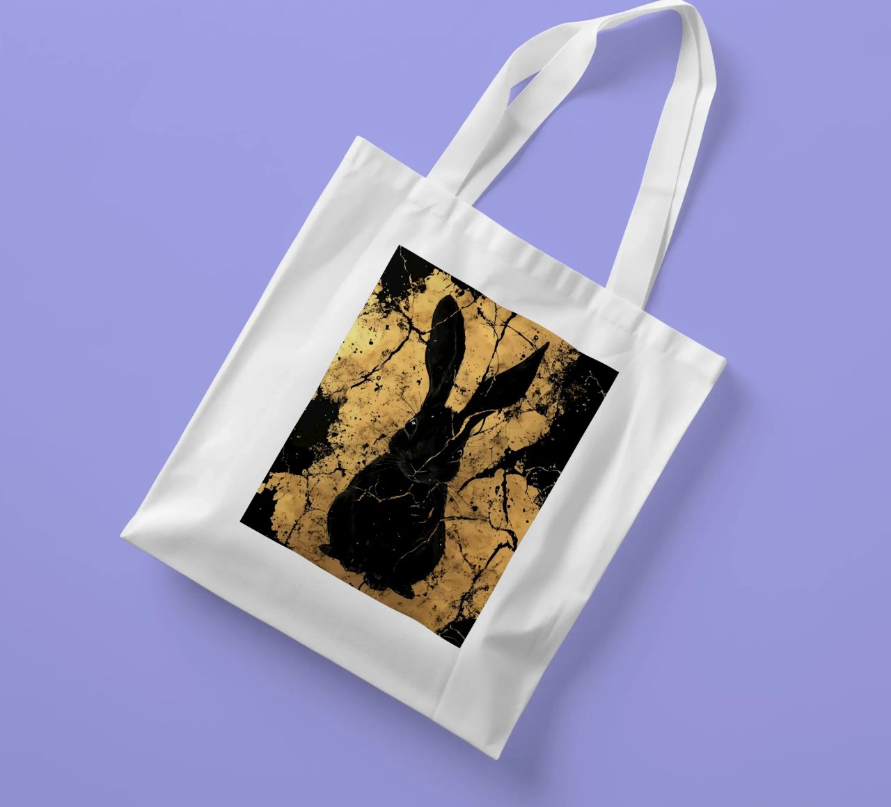 Lapin noir devant une structure dorée tote bag de pixelbull - medieval art and more