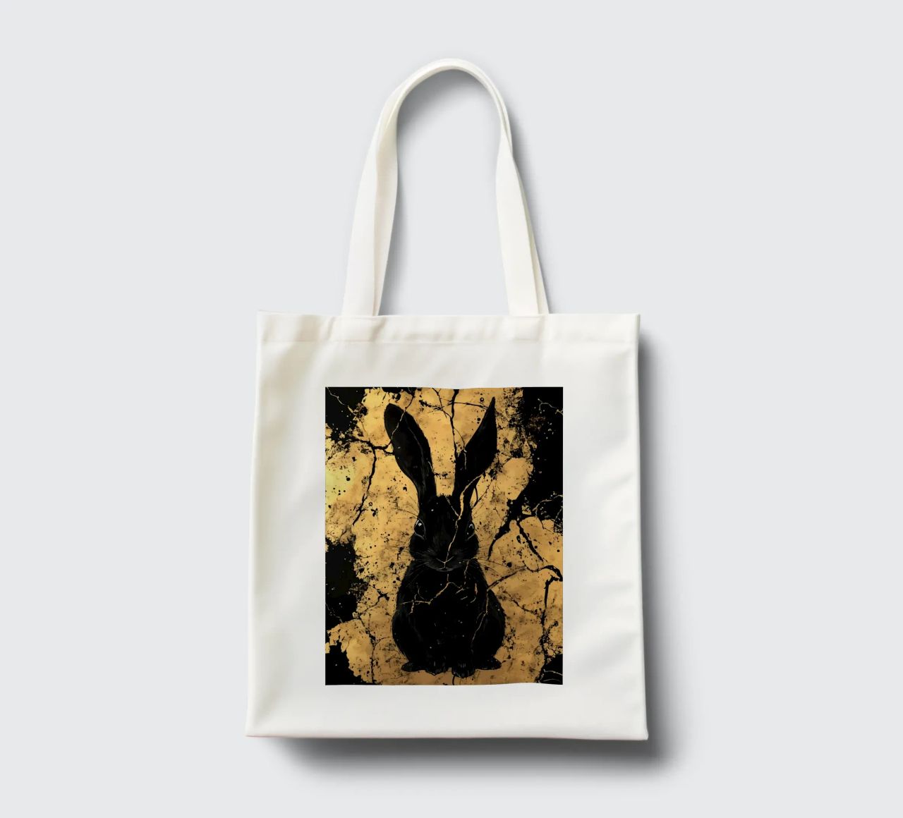 Lapin noir devant une structure dorée tote bag de pixelbull - medieval art and more