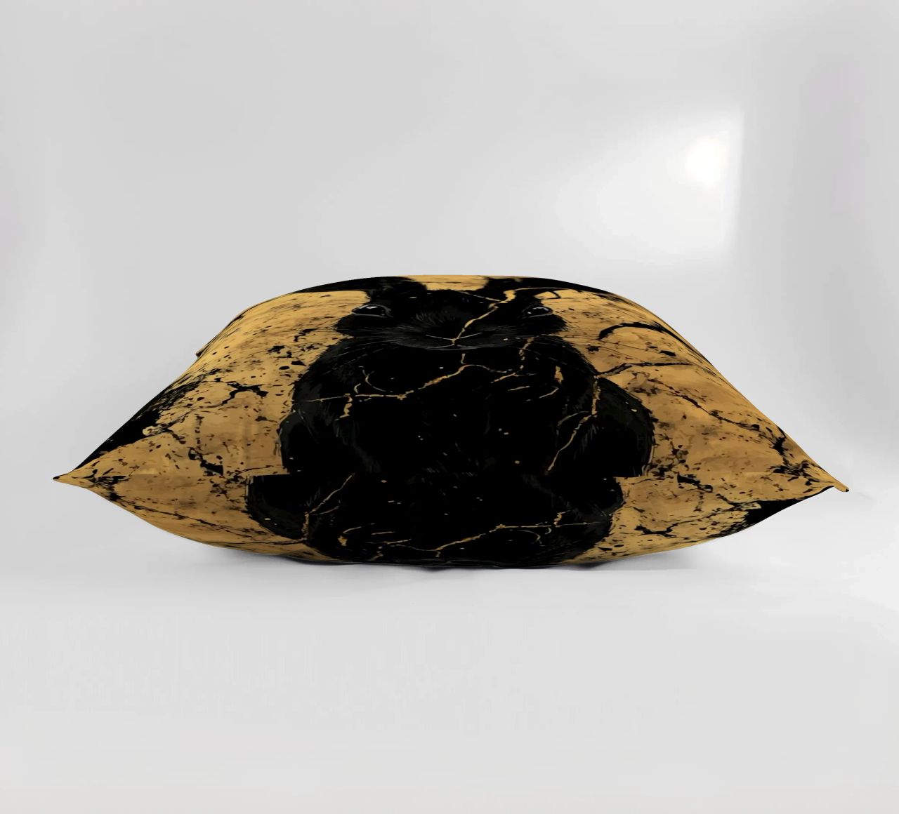 Lapin noir devant une structure dorée coussin de pixelbull - medieval art and more