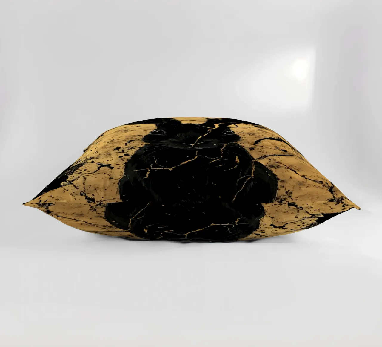 Black rabbit in front of a golden structure decorative cushion by pixelbull - medieval art and more
