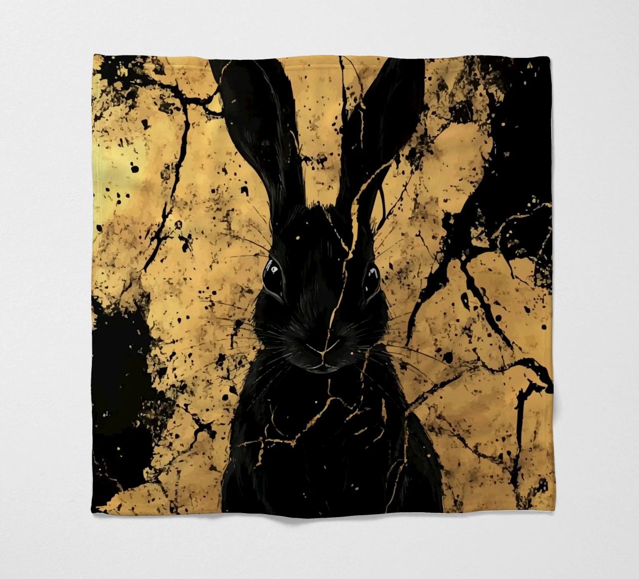 Lapin noir devant une structure dorée plaid polaire de pixelbull - medieval art and more